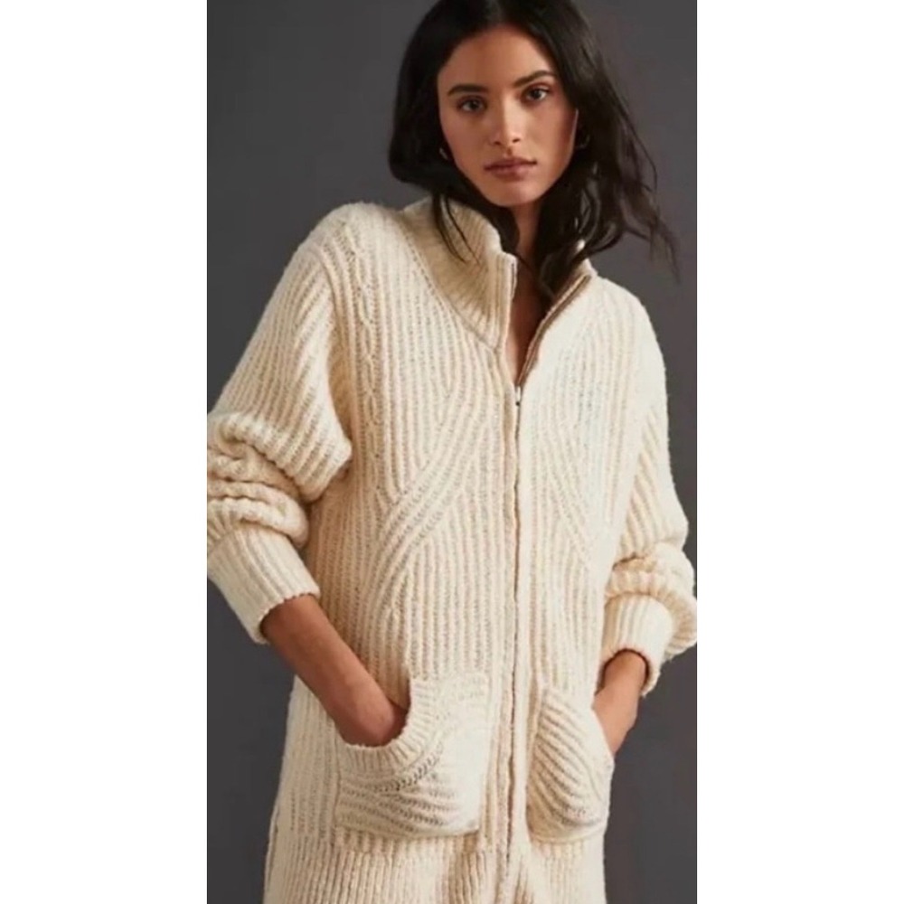 Anthropologie Pilcro Zip-Front Cream Sweater